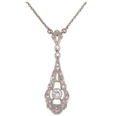Art Deco Style Diamond Pendant Necklace 18 Karat White Gold