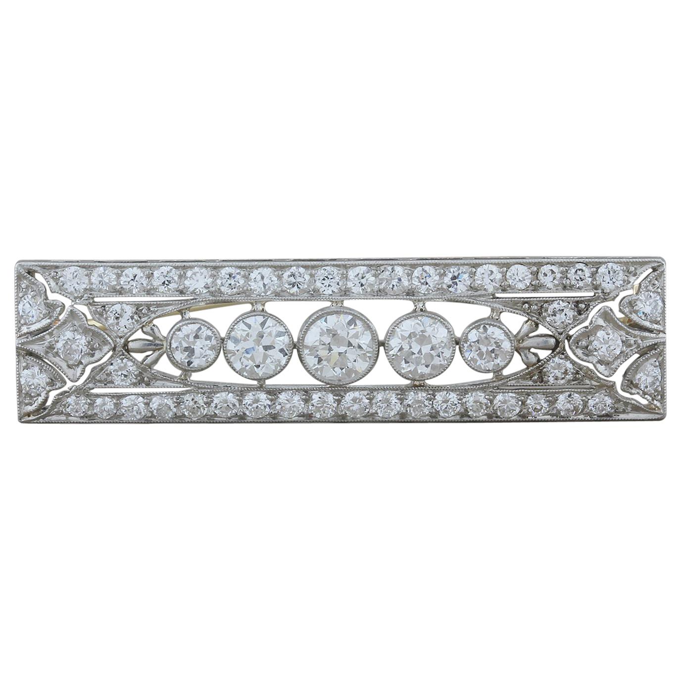 Broche de barra de platino con diamantes estilo art déco