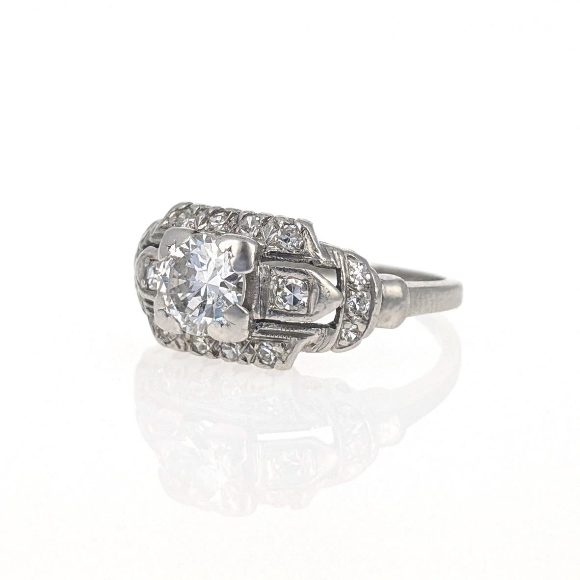 Women's or Men's Art Deco Diamond Platinum Engagement Ring For Sale