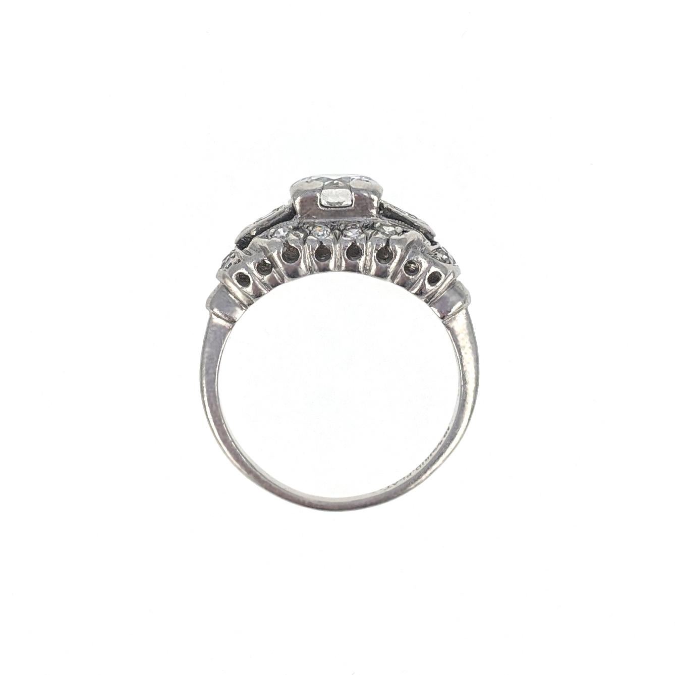 Art Deco Diamond Platinum Engagement Ring For Sale 1