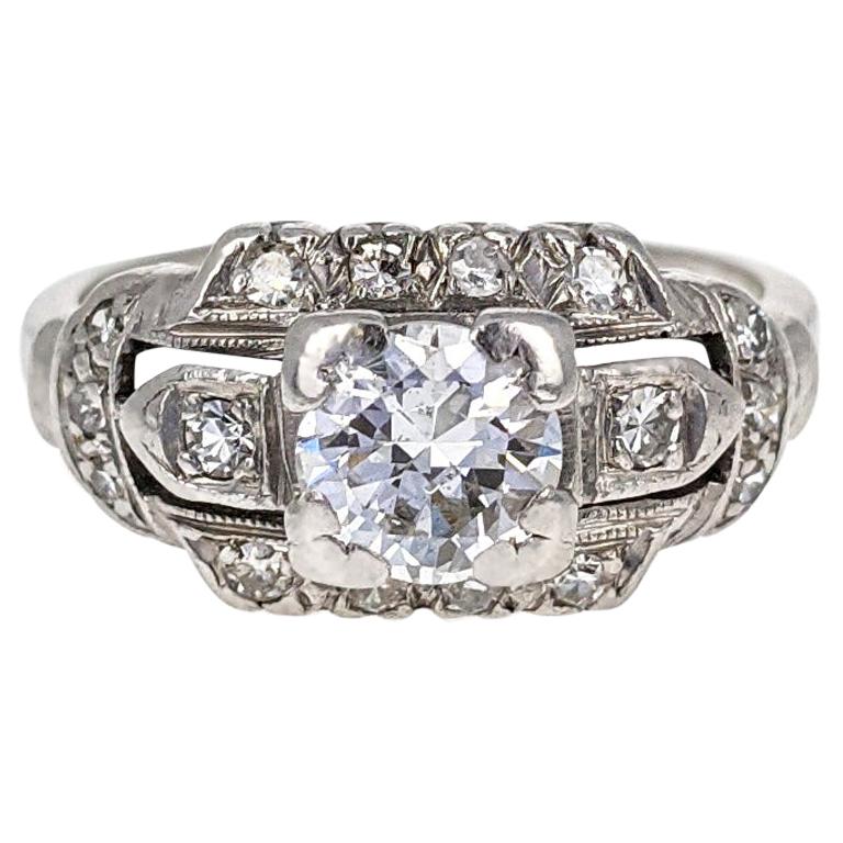 Art Deco Diamond Platinum Engagement Ring For Sale