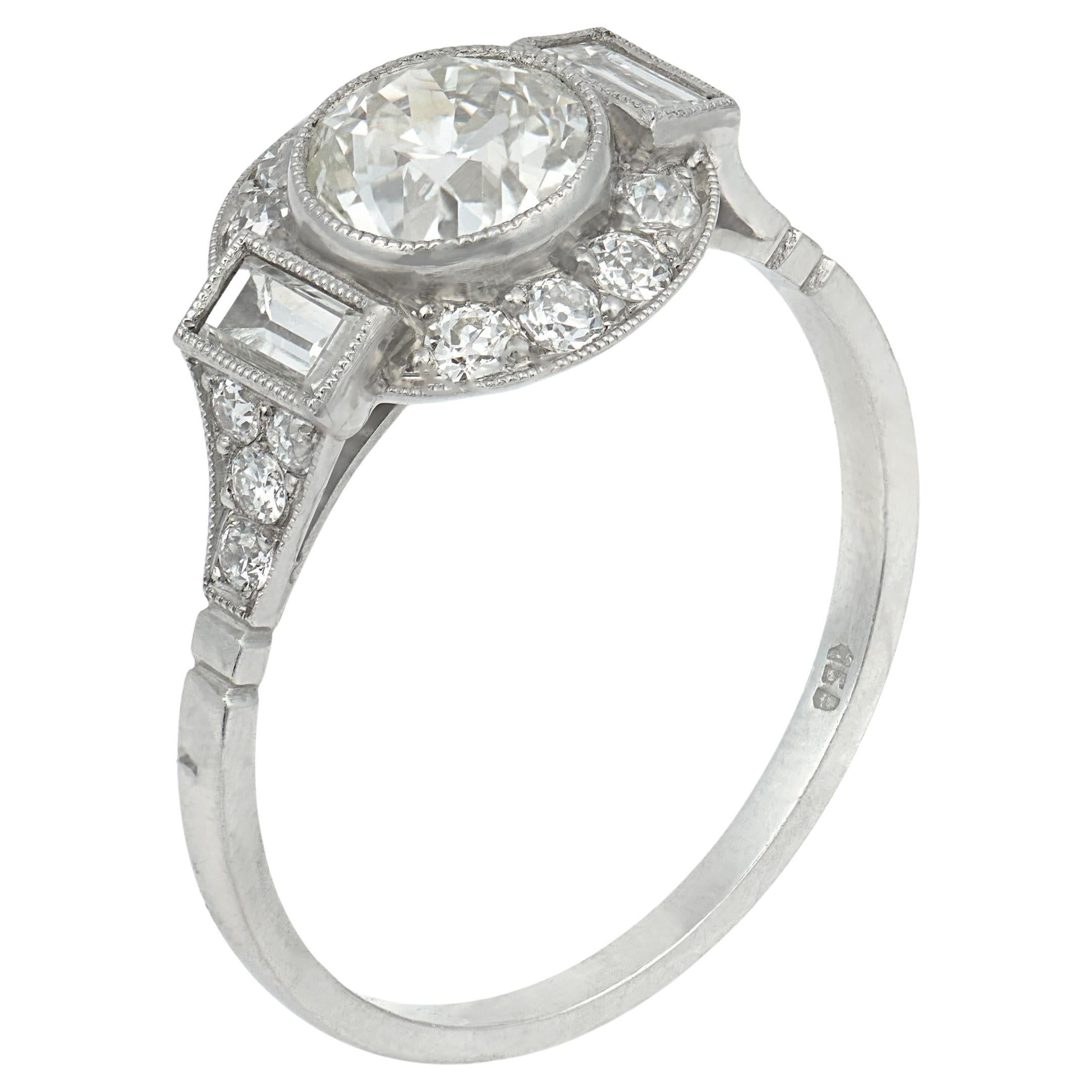 Diamant-Verlobungsring aus Platin im Art-Deco-Stil im Angebot