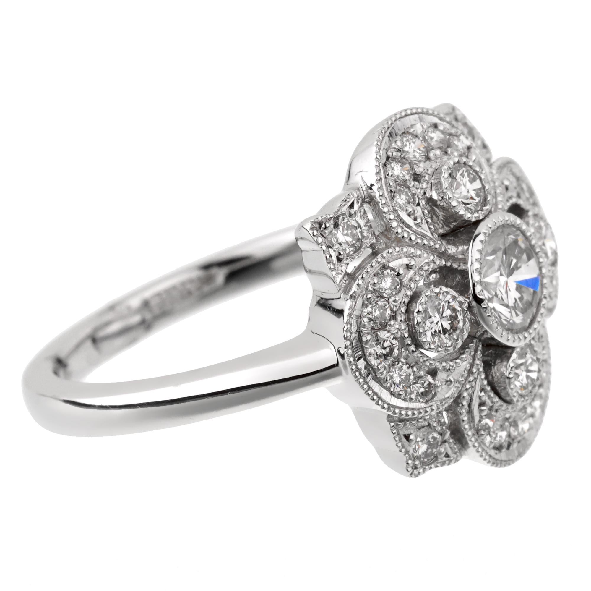 Round Cut Art Deco Style Diamond Platinum Ring For Sale
