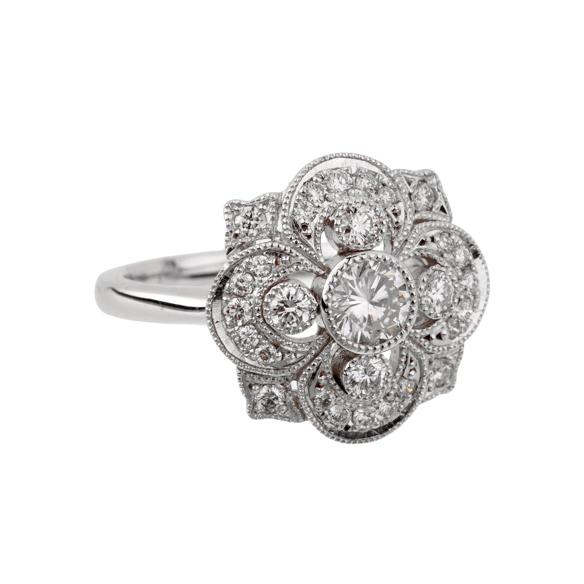 Art Deco Style Diamond Platinum Ring For Sale