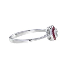 Art Deco Style Diamond & Red Pink Ruby Halo Vintage Inspired White Gold Ring