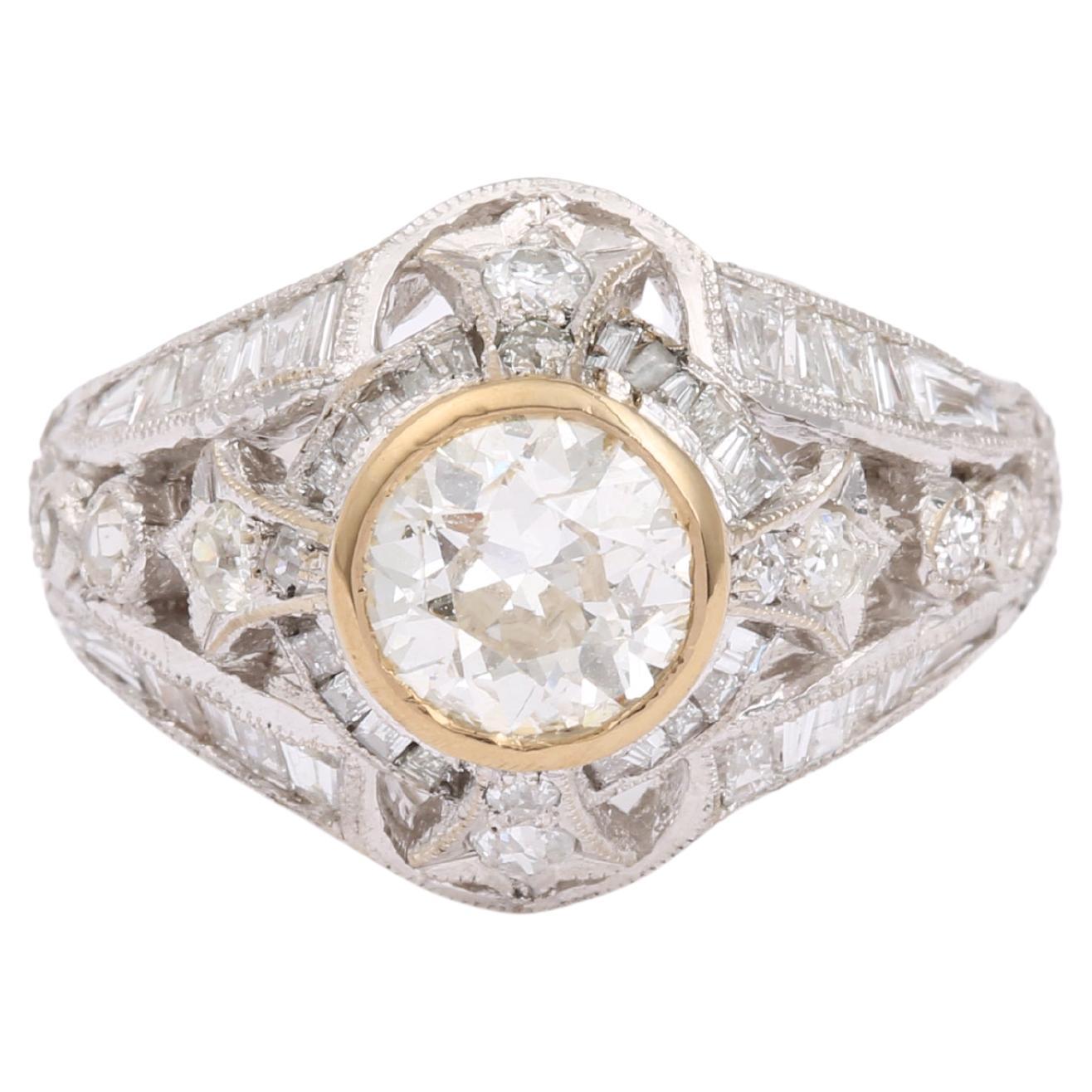 Art-Deco Style 1.19 Carats Diamond 18K White Gold Ring For Sale