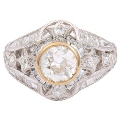 Art-Deco Style 1.19 Carats Diamond 18K White Gold Ring