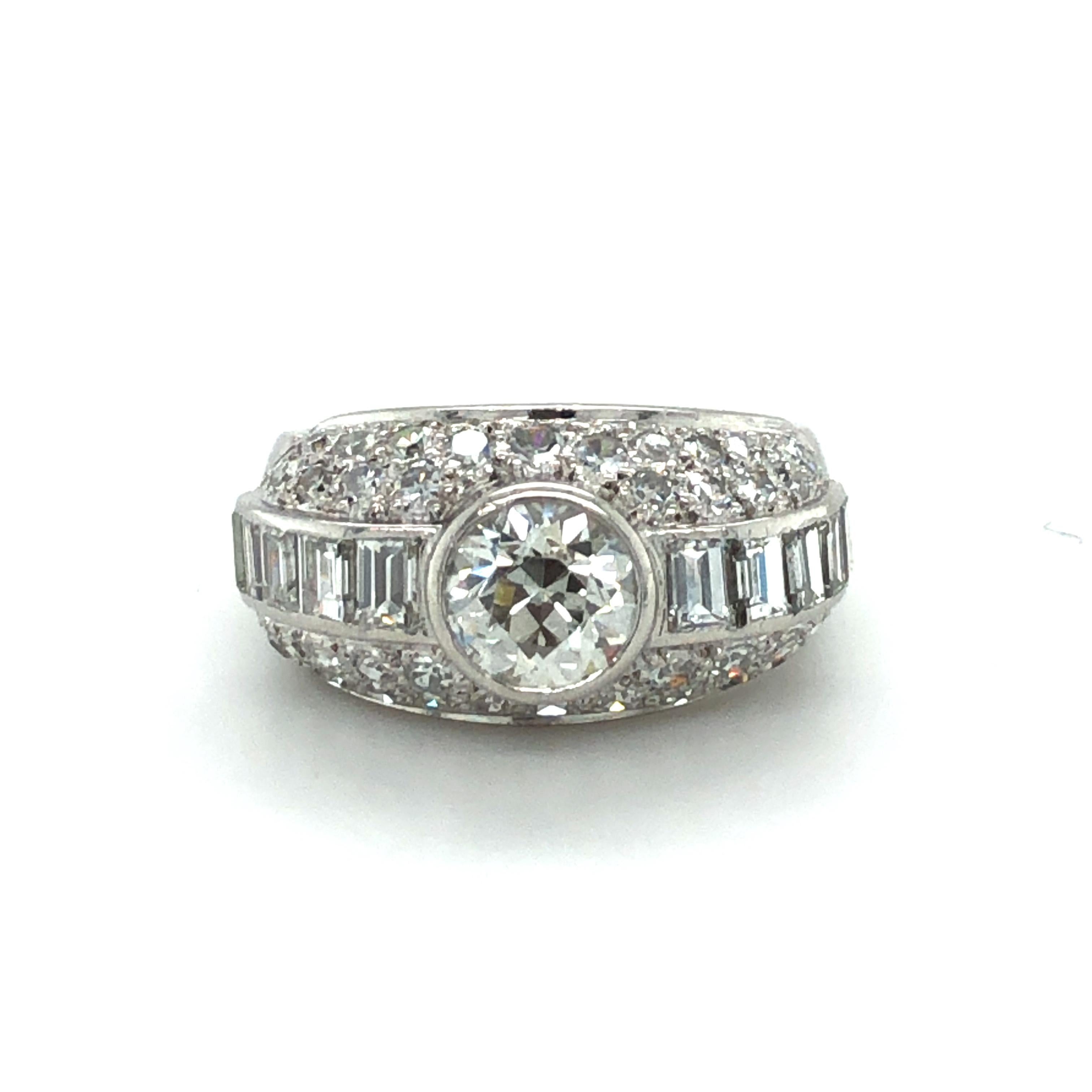 Old European Cut Art Deco Style Diamond Ring in Platinum 950