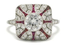 Art Deco Style Diamond Ruby Cocktail Ring Engagement Dome Pyramid Bombe