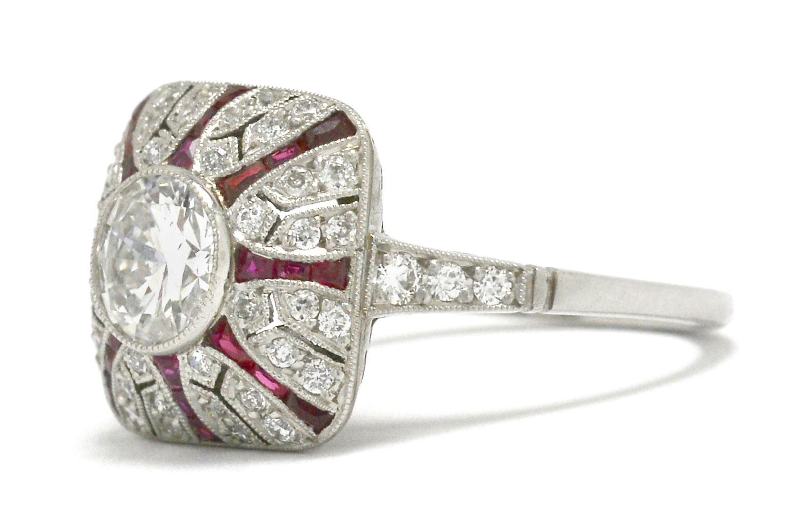 Women's Art Deco Style Diamond Ruby Cocktail Ring For Sale