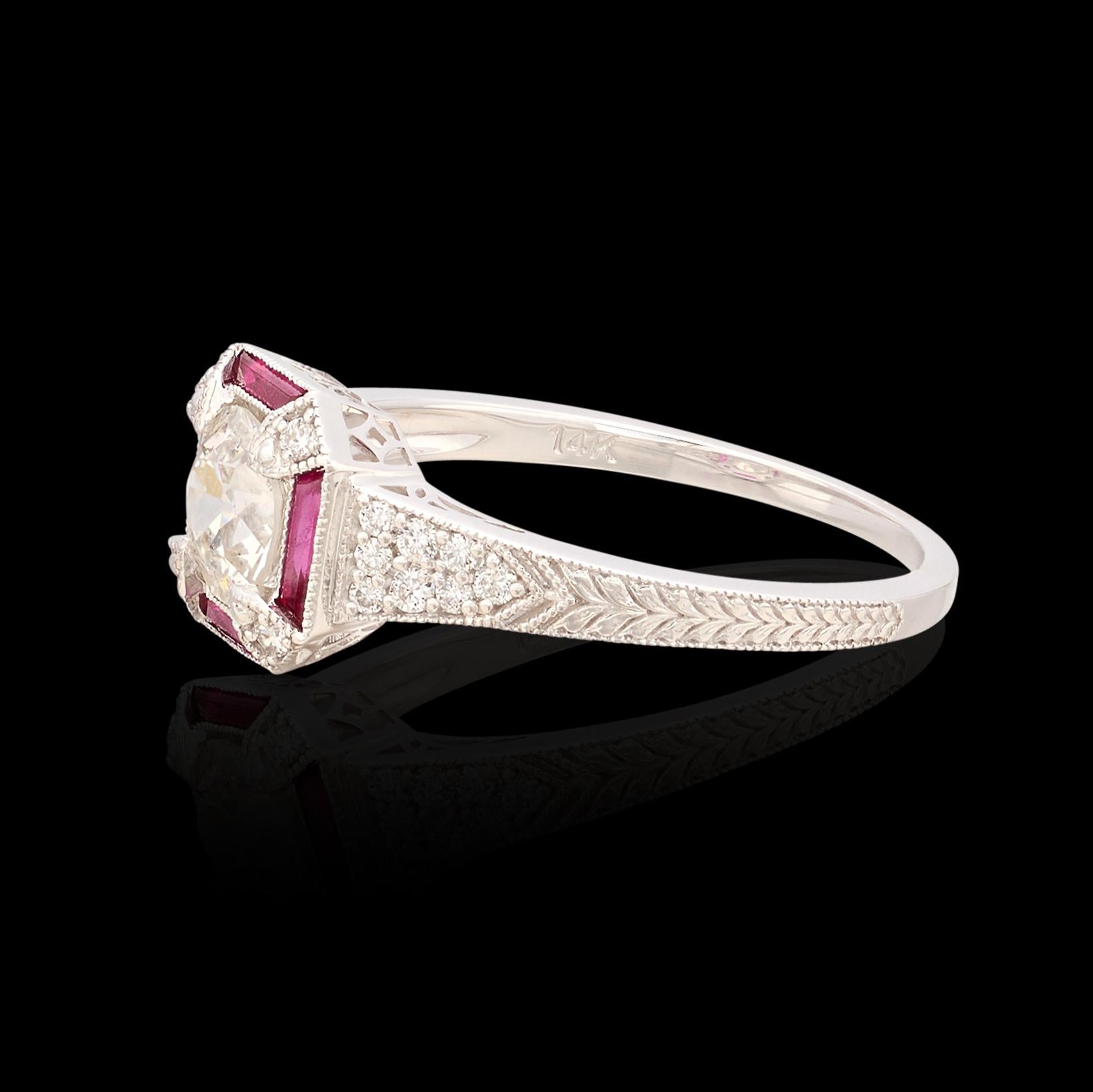 Women's Art Deco Style Diamond & Ruby Engagement Ring For Sale
