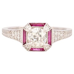 Anillo de compromiso de diamantes y rubíes estilo Art Déco