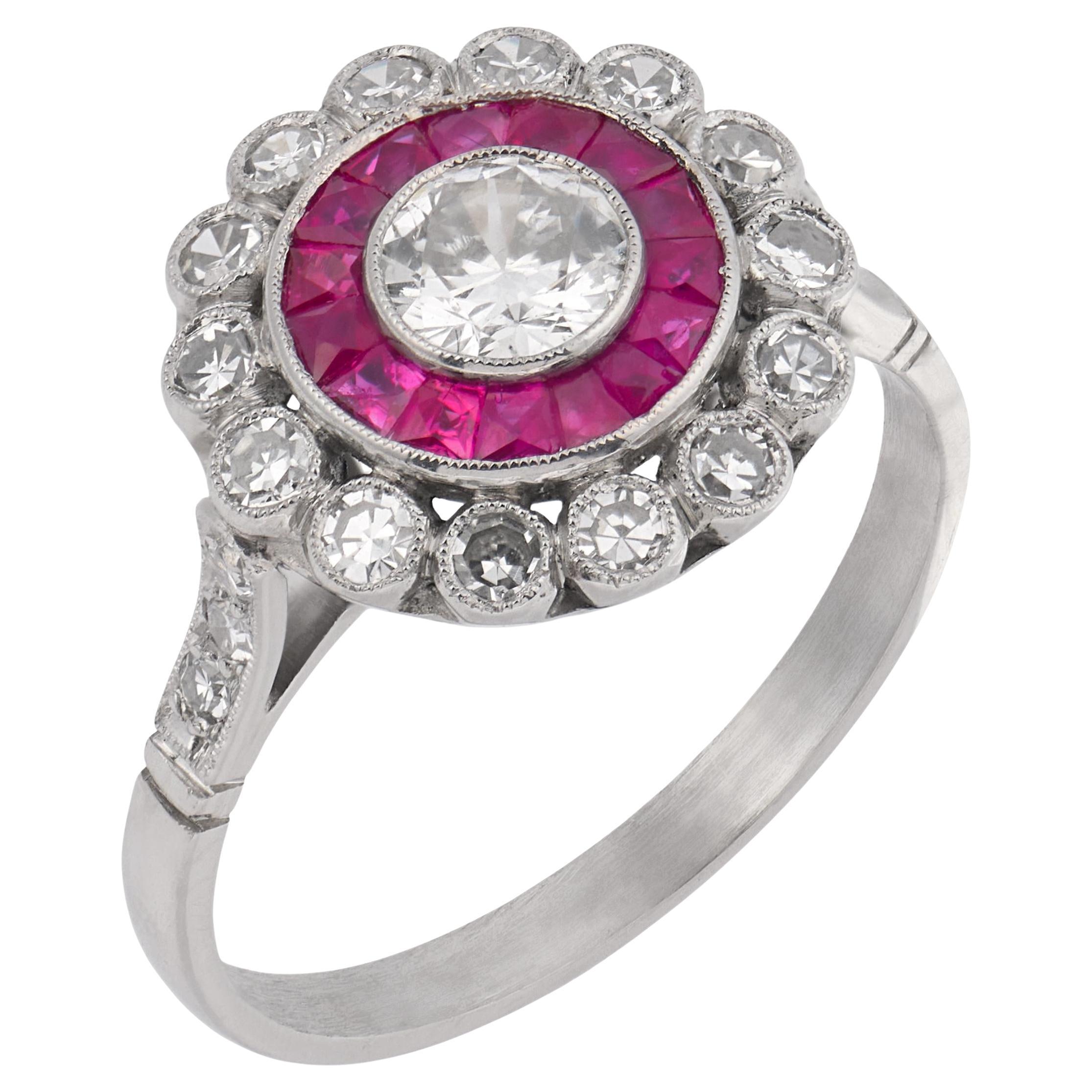 Art Deco style diamond ruby platinum ring