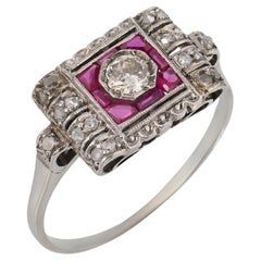 Anello in platino con rubino e diamante in stile Art Deco