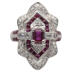 Art Deco Style Diamond Ruby Platinum Ring
