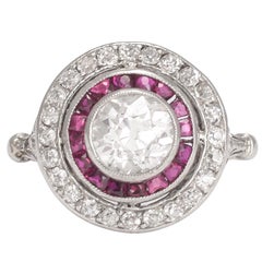 Art Deco Style Diamond Ruby Target Ring