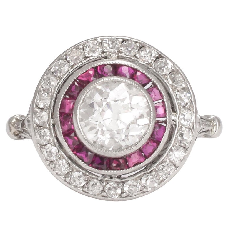 Art Deco Style Diamond Ruby Target Ring at 1stDibs | diamond art target ...