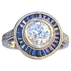 Retro Art Deco Style Diamond & Sapphire 1.38 Carat Platinum Ring