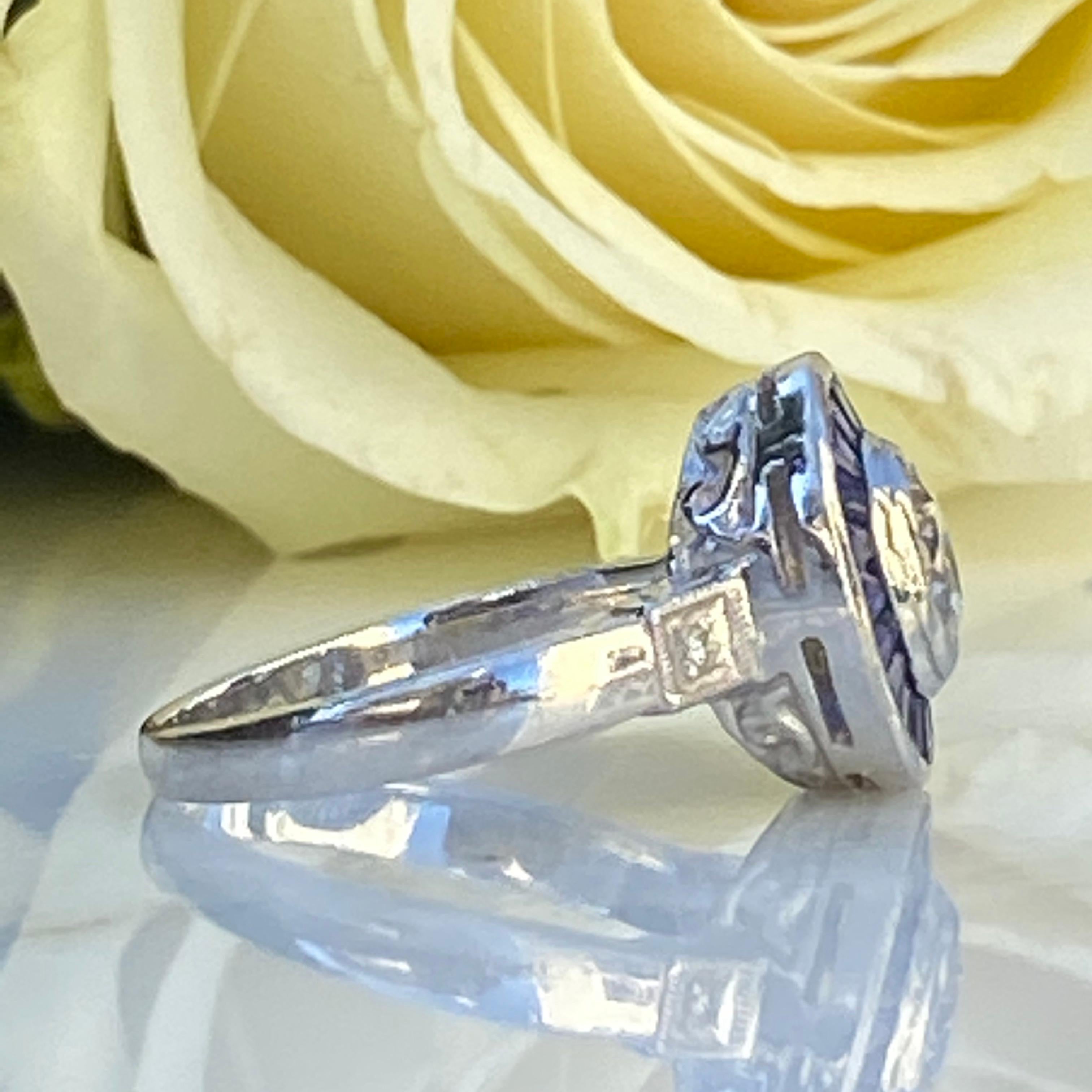 Art Deco Style Diamond & Sapphire .73 Carat Platinum Ring For Sale 5