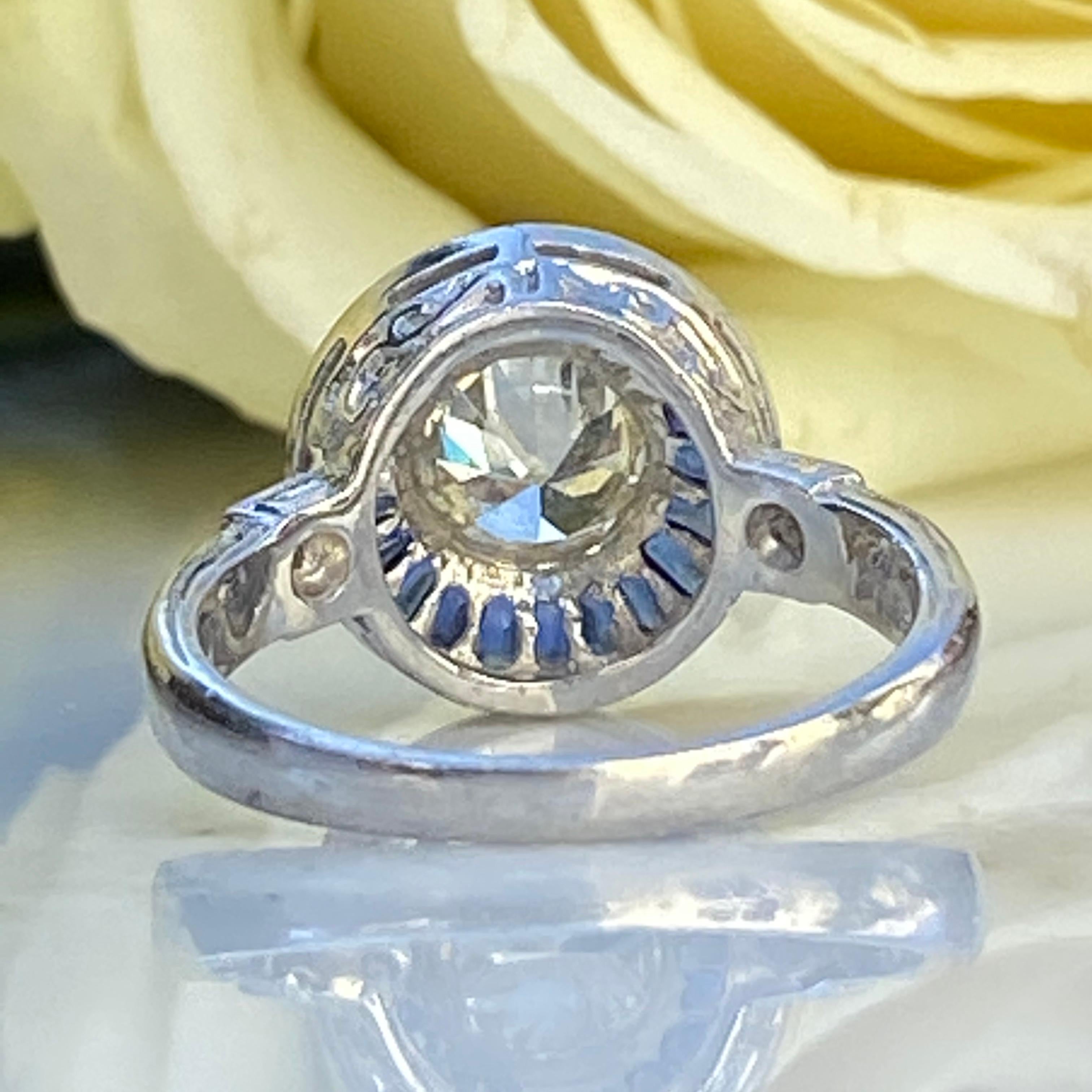 Art Deco Style Diamond & Sapphire .73 Carat Platinum Ring For Sale 6