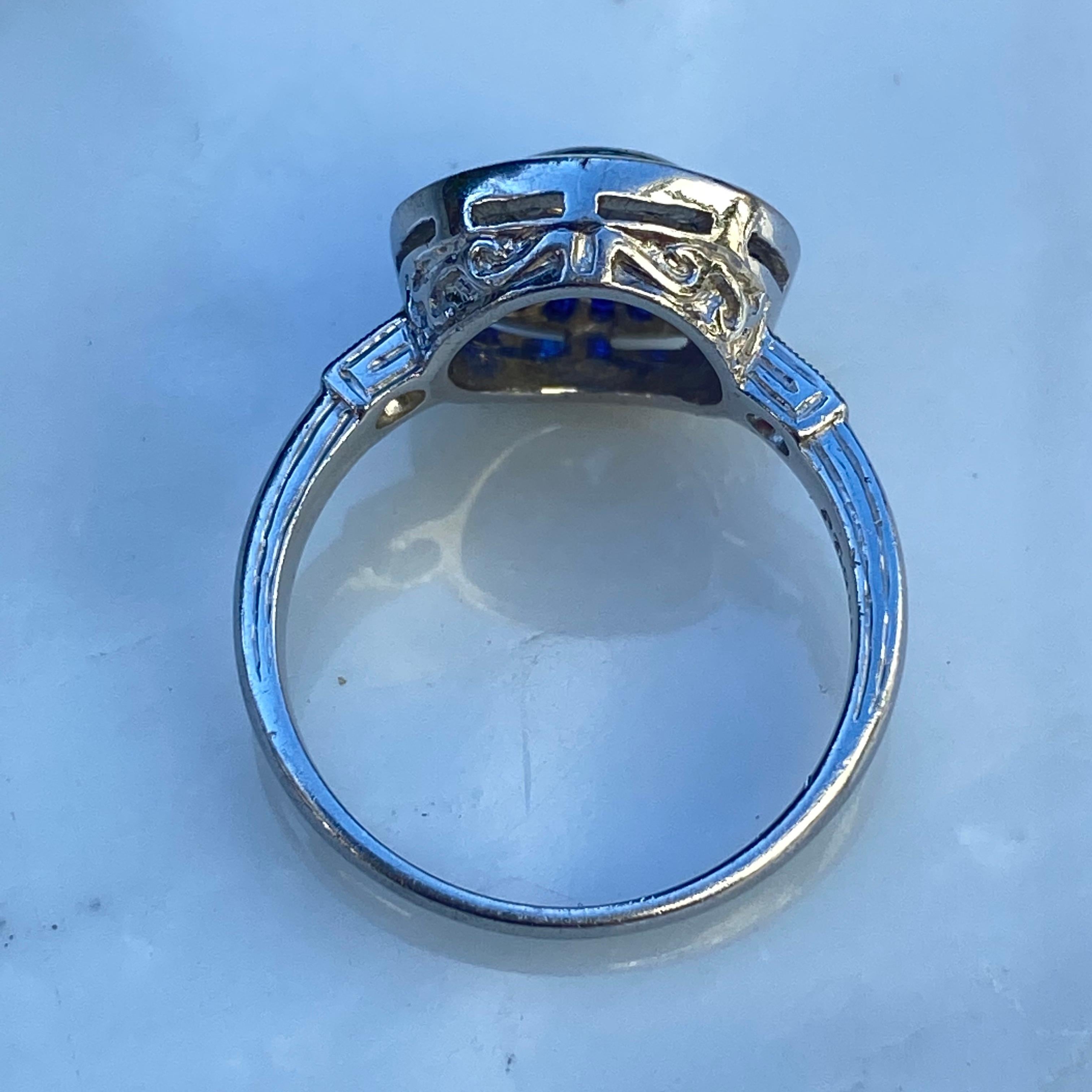 Art Deco Style Diamond & Sapphire .73 Carat Platinum Ring For Sale 8