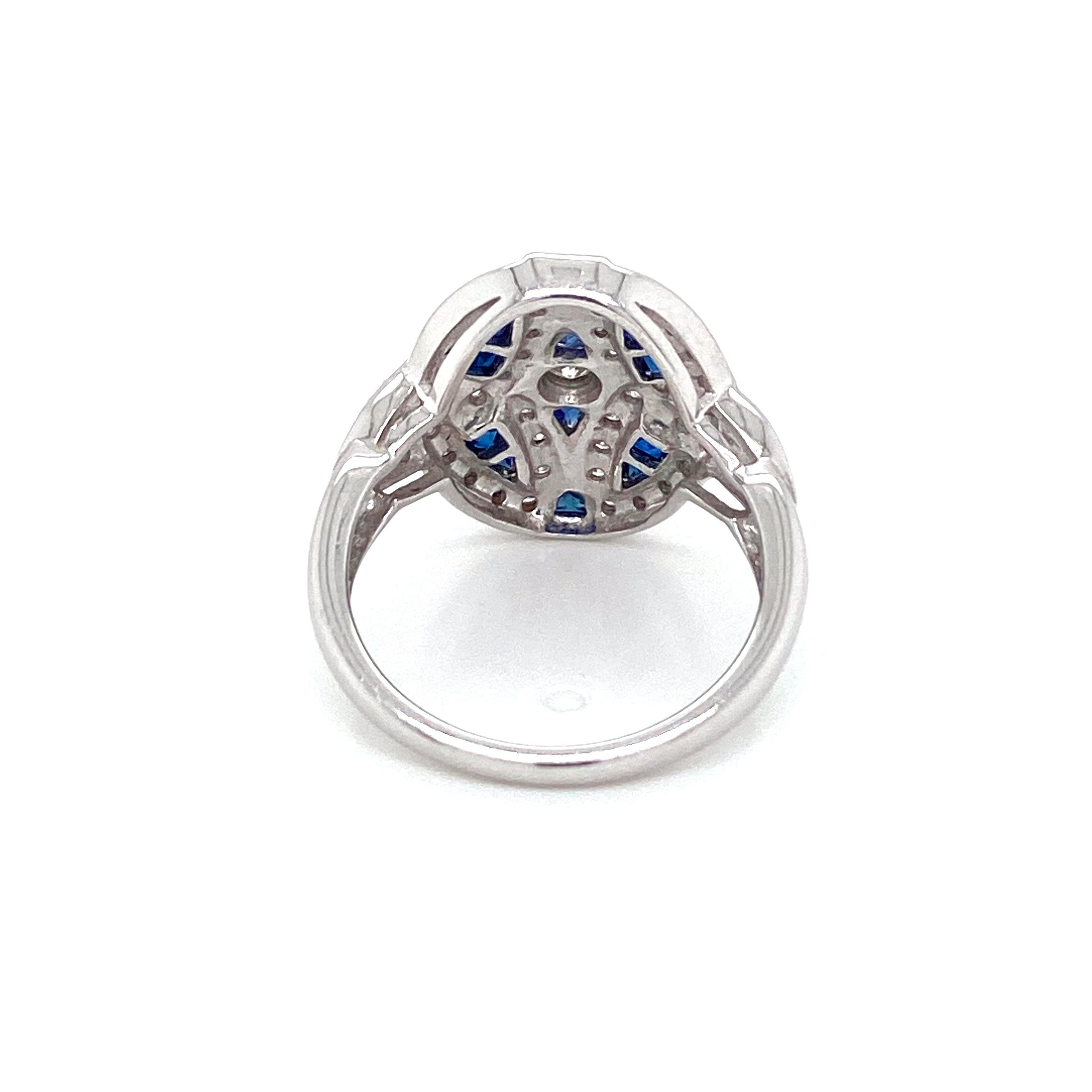 Art Deco Style Diamond Sapphire Cocktail Ring Estate Fine Jewelry 4