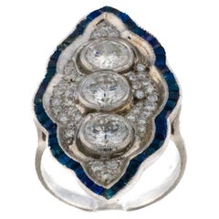 Art Deco-Style Diamond & Sapphire Navette Ring