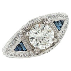 Art Deco Style Diamond Sapphire Platinum Engagement Ring