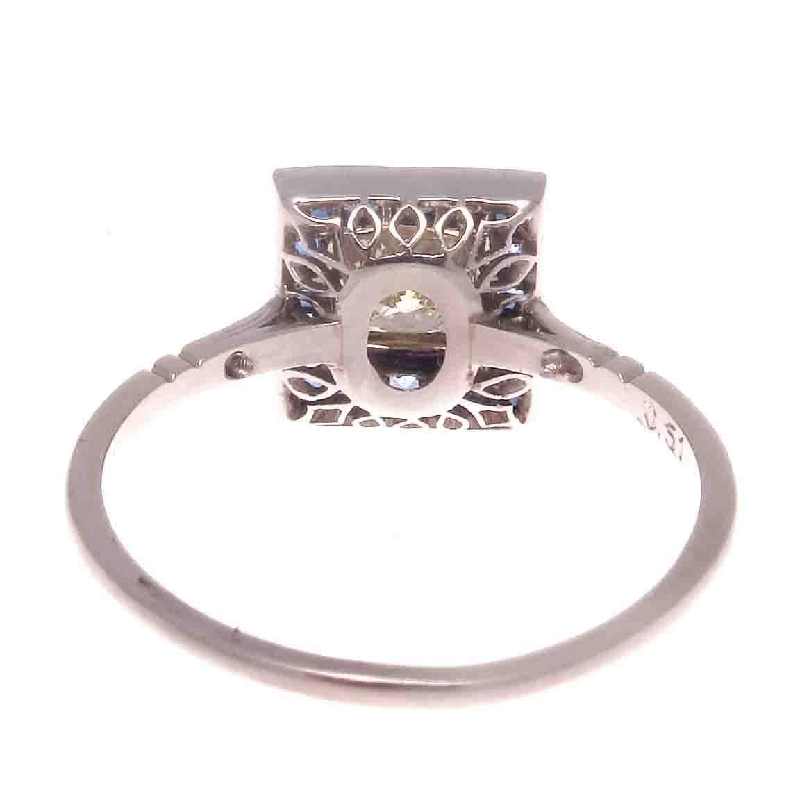 Women's Art Deco Style Diamond Sapphire Platinum Ring