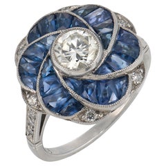 Ring aus Platin im Art-déco-Stil mit Diamanten und Saphiren