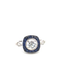 Anello con diamanti e zaffiri in stile Art Déco D.16ct S1.00ct D1.11ct 18kWG
