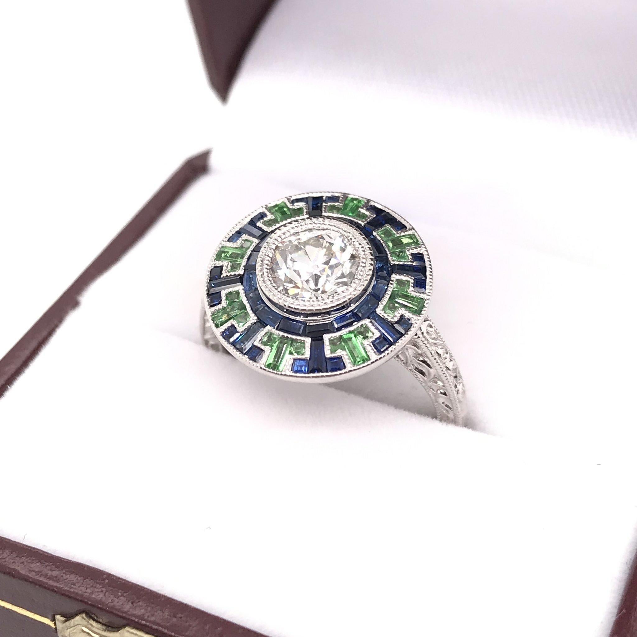 Men's Art Deco Style Diamond and Sapphire Ring