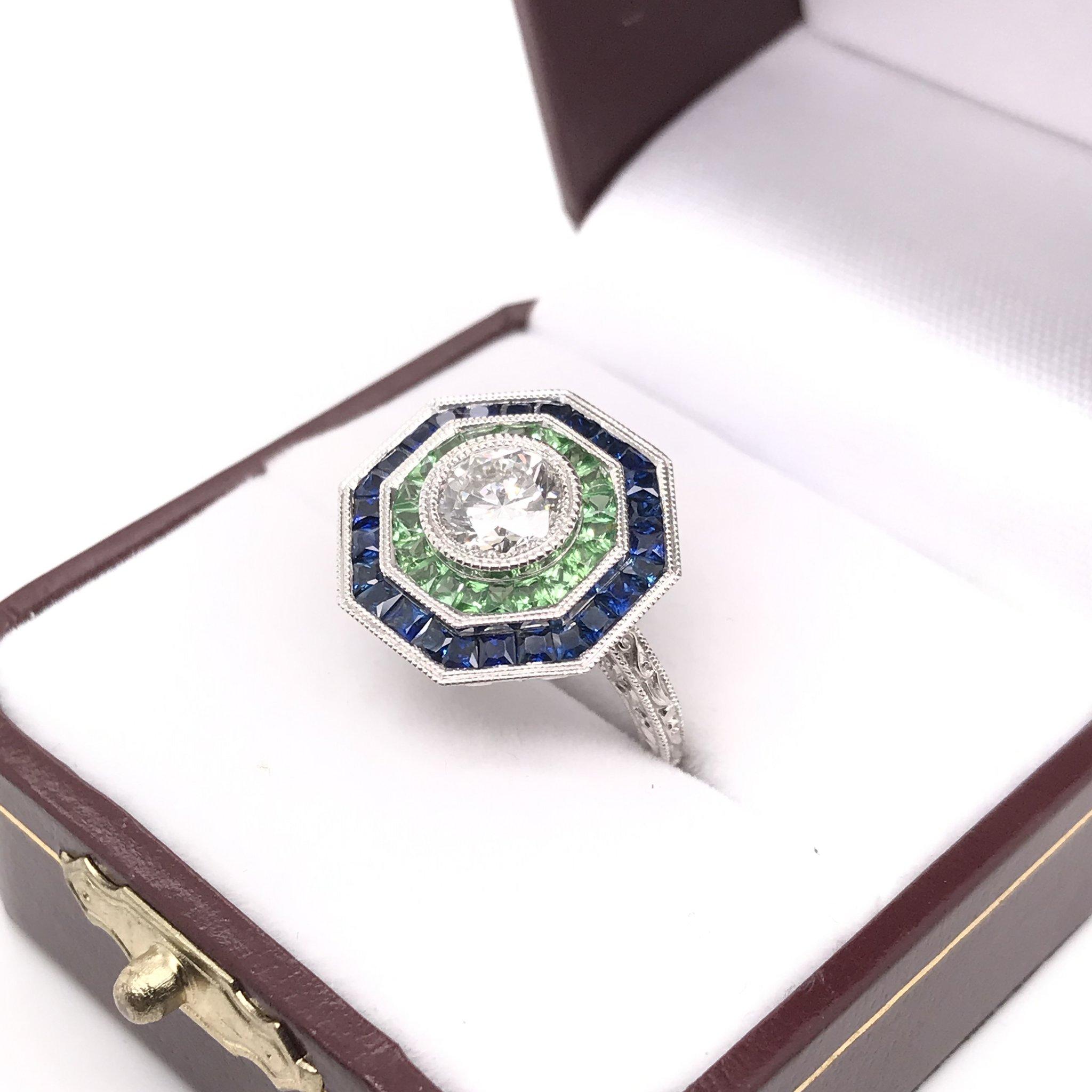Women's or Men's Art Deco Style Diamond and Sapphire Ring
