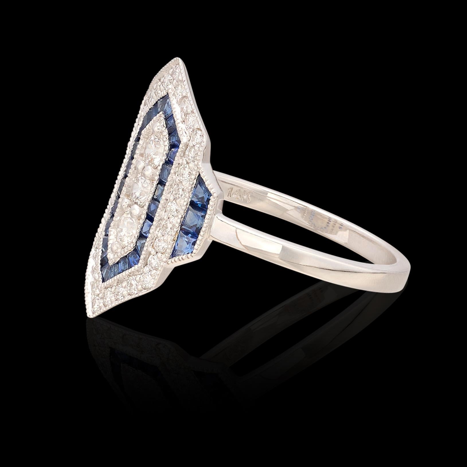 Women's Art Deco Style Diamond & Sapphire Ring For Sale