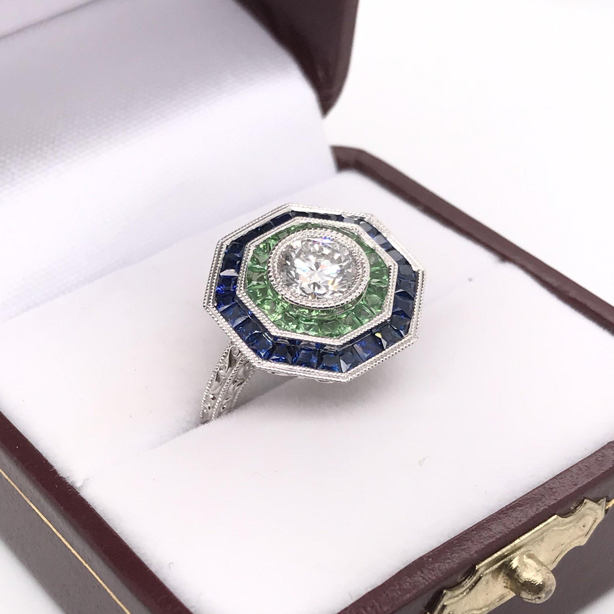 Art Deco Style Diamond and Sapphire Ring 1
