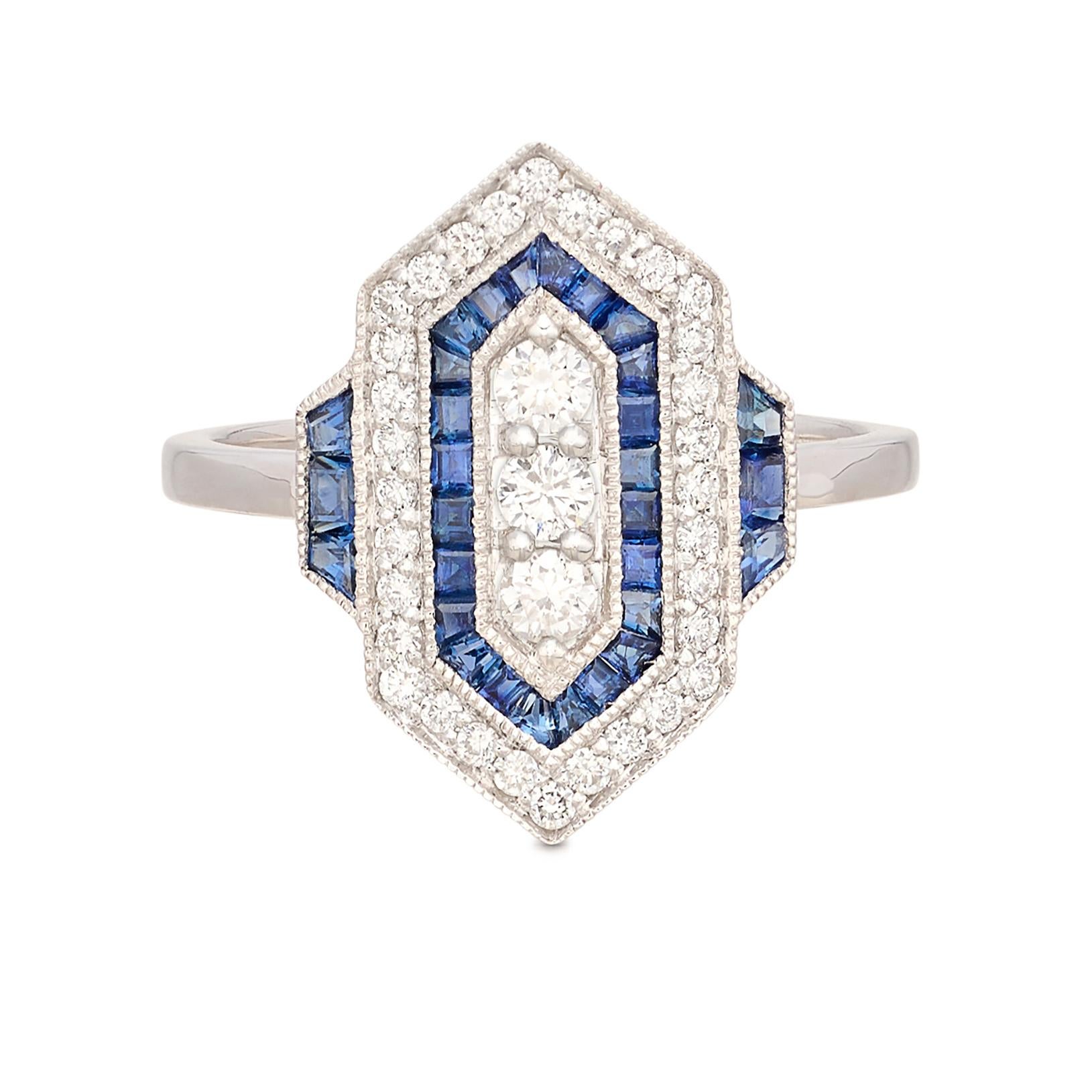 Art Deco Style Diamond & Sapphire Ring For Sale 2