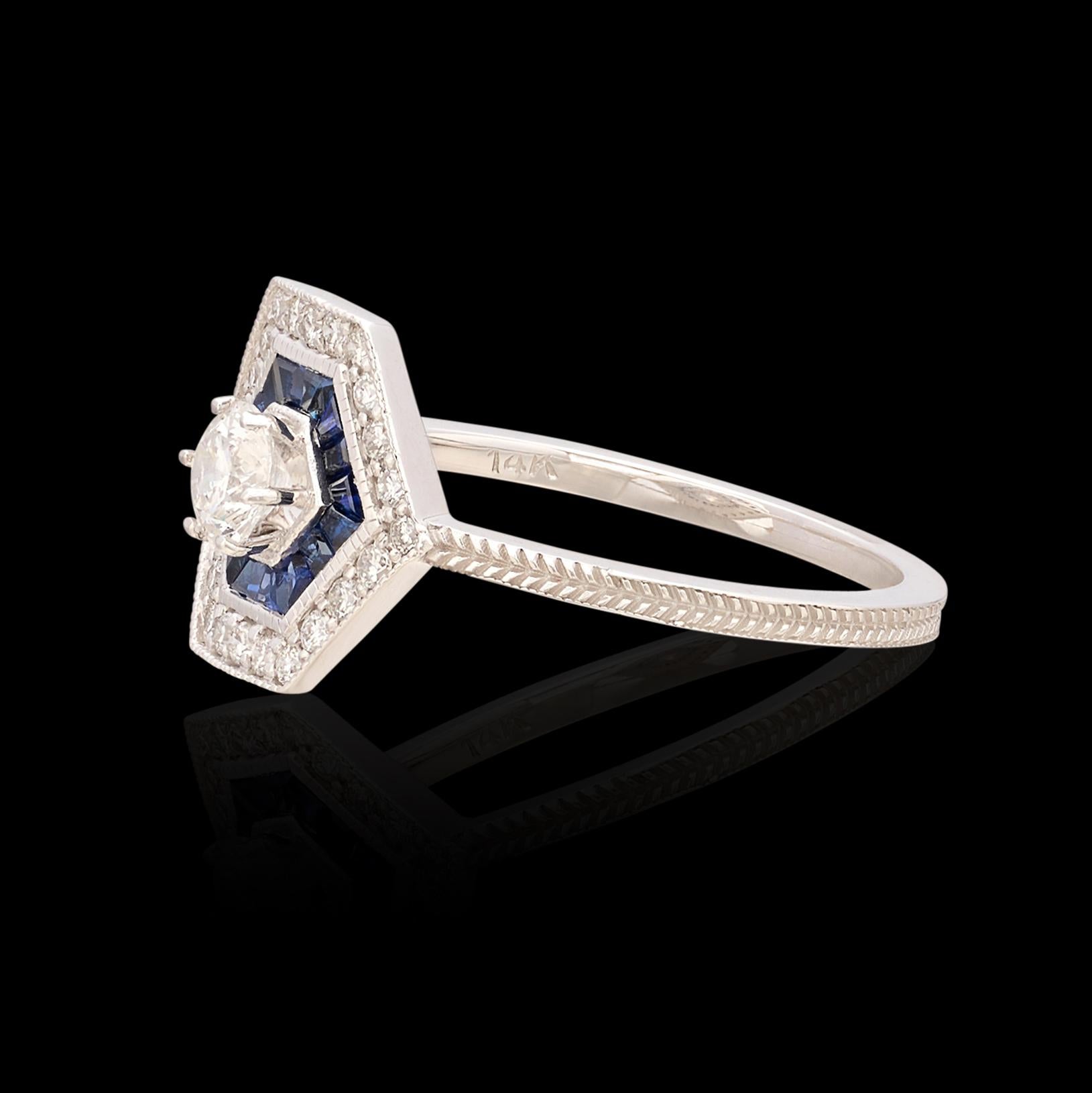 Ring im Art-déco-Stil mit Diamanten und Saphiren im Angebot 3