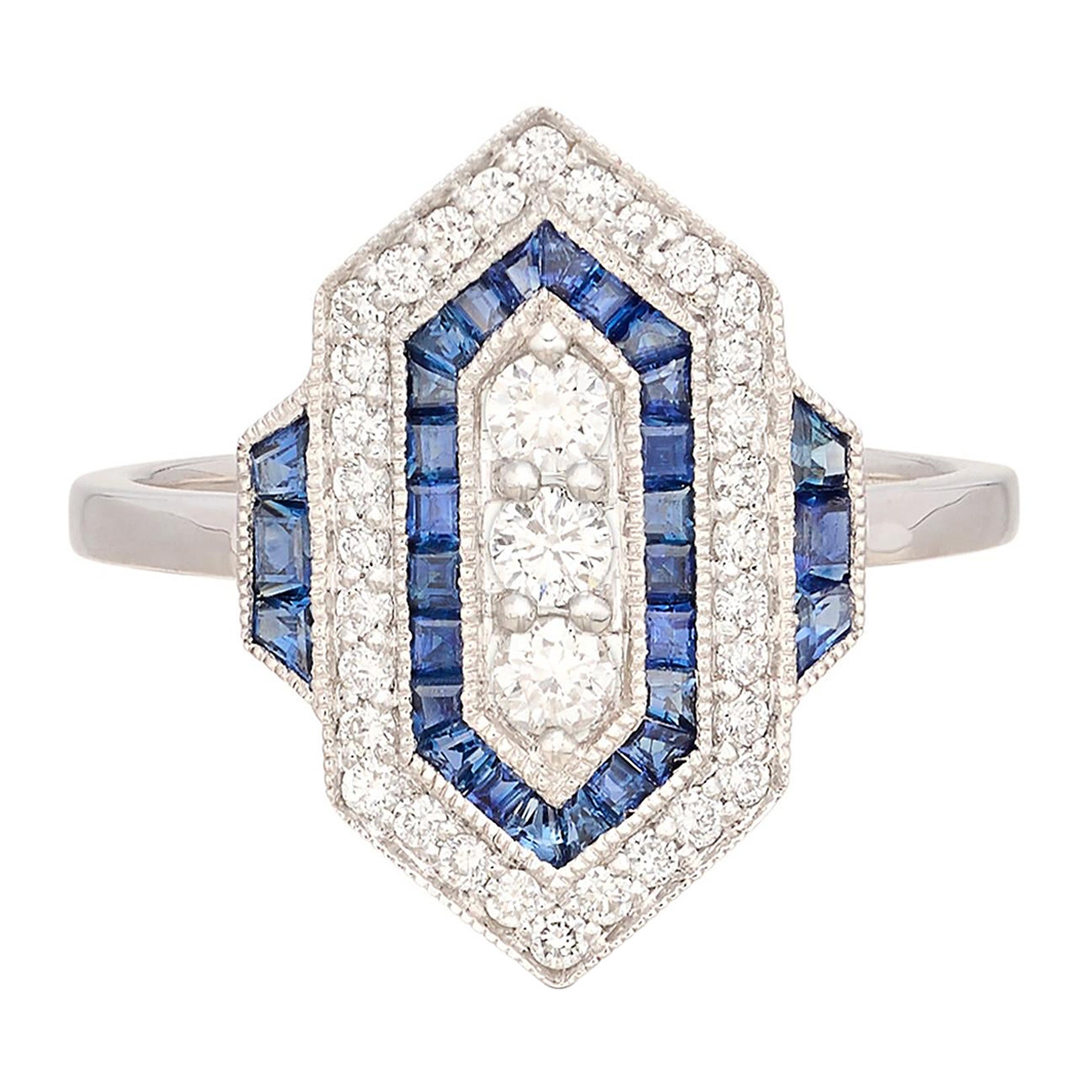 Anillo de diamantes y zafiros estilo Art Déco