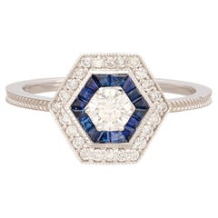 Art Deco Style Diamond & Sapphire Ring