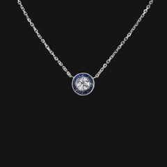 Art Deco Style Diamond & Sapphire Target Pendant in 14K White Gold