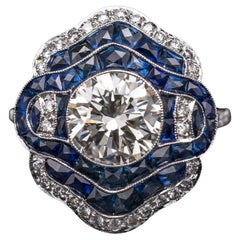 Art Deco Style Diamond Sapphire Target Platinum Engagement Cocktail Dress Ring