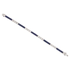 Art Deco Style Diamond & Sapphire Tennis Bracelet 14K White Gold