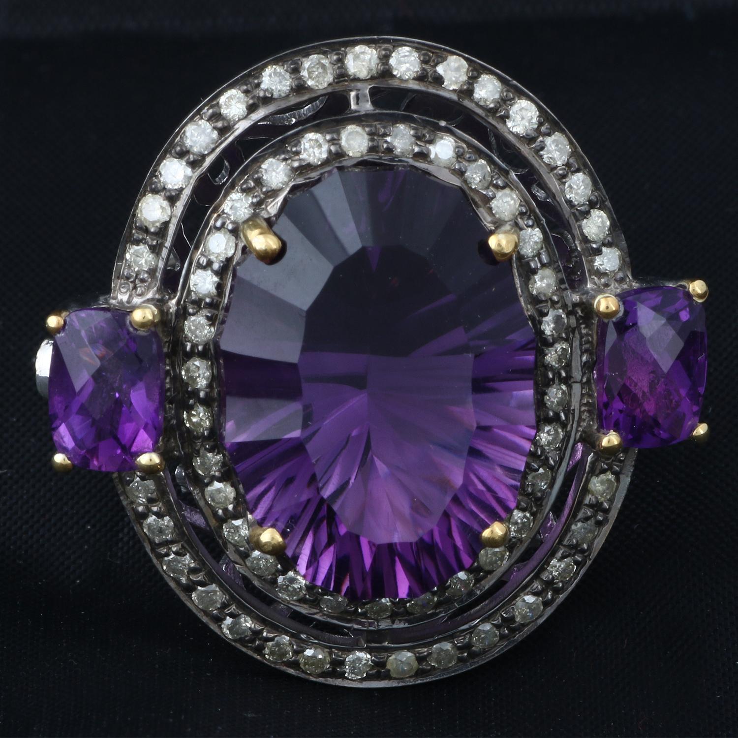 Item details:-

✦ SKU:- ESRG00152

✦ Material :- Silver
✦ Gemstone Specification:-
✧ Diamond
✧ Amethyst

✦ Approx. Diamond Weight : 0.95
✦ Approx. Silver Weight : 9.64
✦ Approx. Gross Weight : 12.80

Ring Size (US): 7.5

You will Get the same