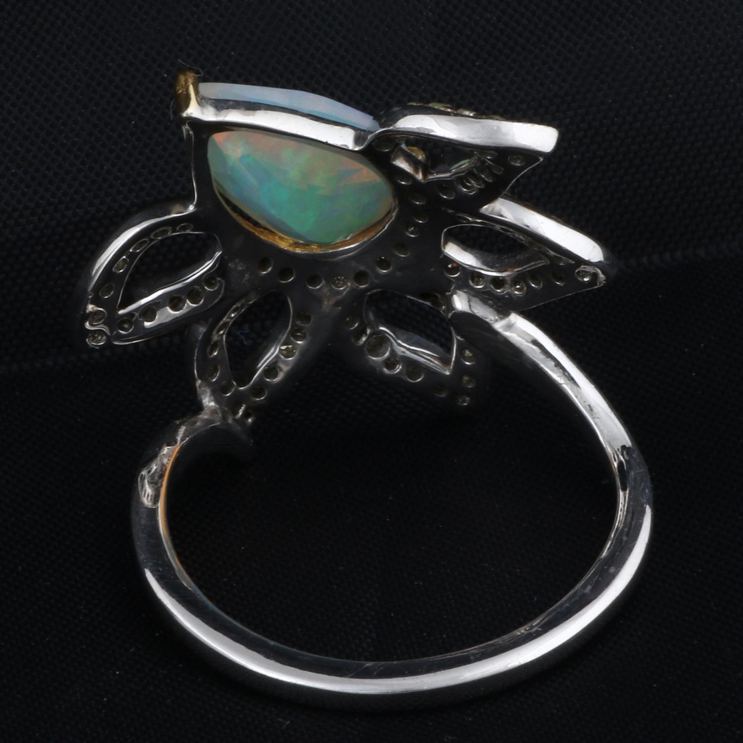 Victorian Art Deco Style Diamond Silver Ethiopian Opal Wedding & Party Cocktail Ring For Sale