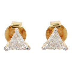 Clous d'oreilles trillion de diamants de style Art déco en or jaune 18 carats