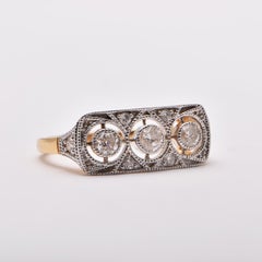 Art Deco Style Diamond Trilogy Ring in 18 Carat Yellow Gold