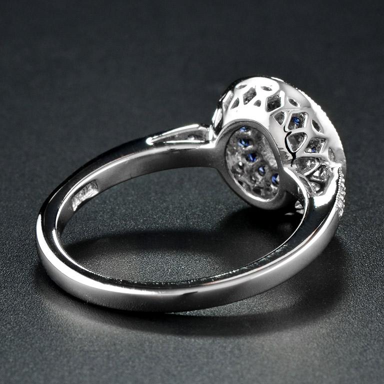 Art Deco Style Diamond with Sapphire Engagement Ring in Platinum950 For Sale 1