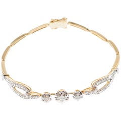 Vintage Art Deco Style Diamond Yellow Gold Two Tone Bracelet Bangle
