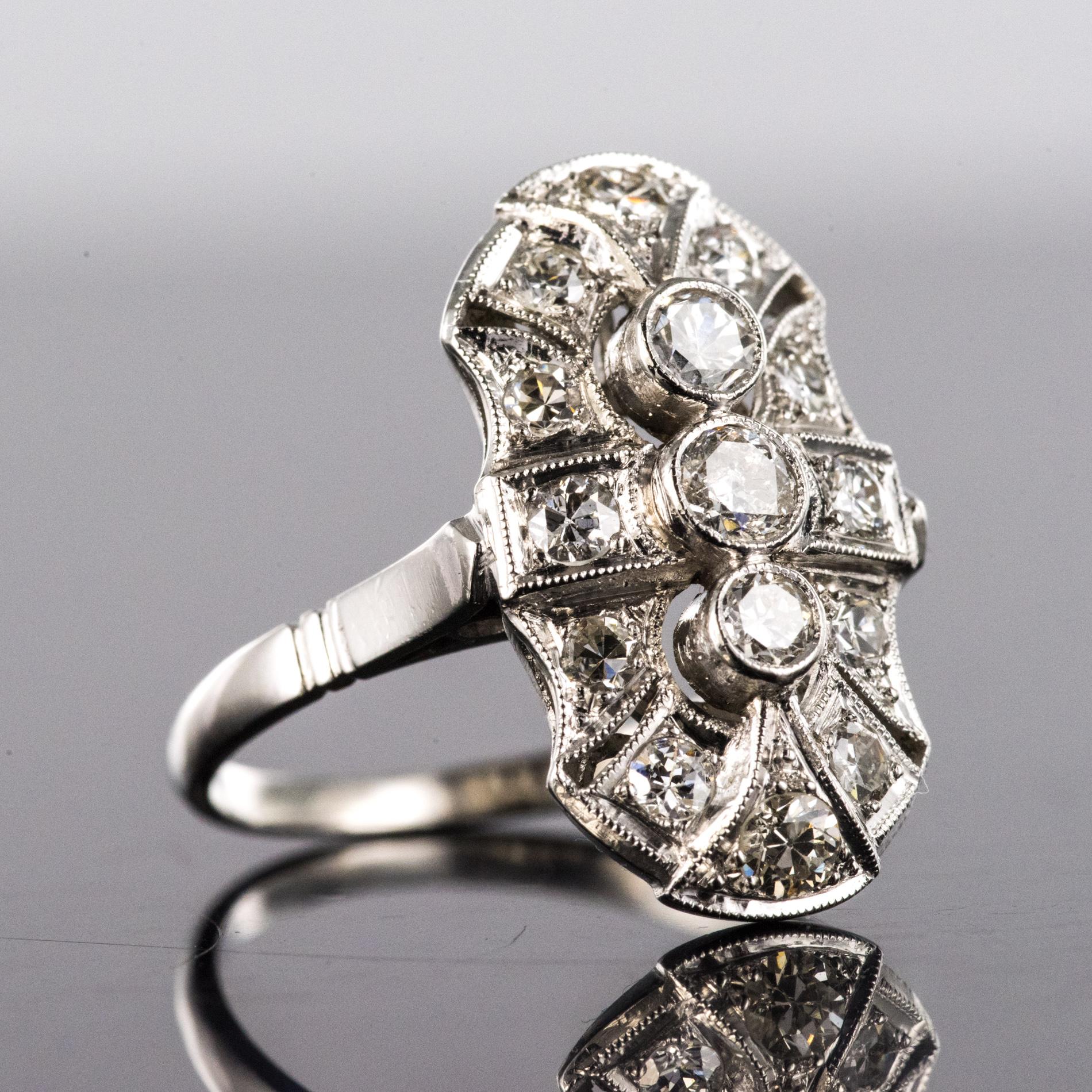 Art Deco Style Diamonds 18 Karat White Gold Ring In Excellent Condition For Sale In Poitiers, FR