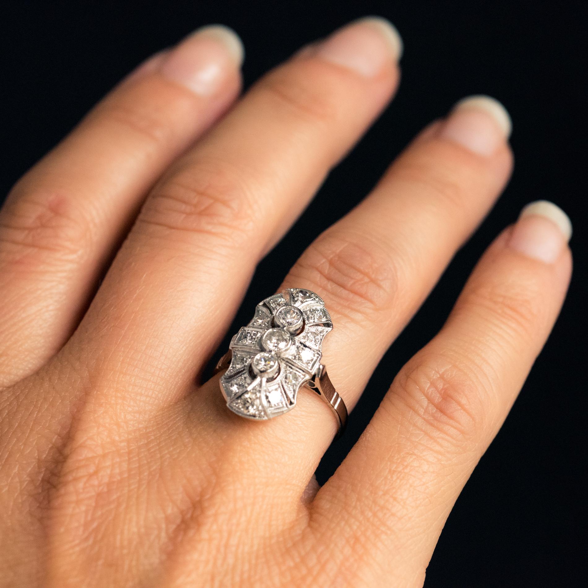 Women's Art Deco Style Diamonds 18 Karat White Gold Ring For Sale